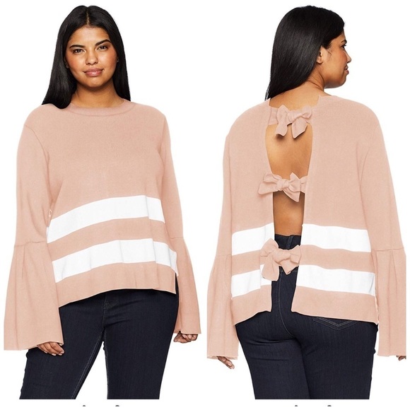 RACHEL ROY Bell Sleeve Open Back Bow Sweater L NWT - Picture 1 of 9